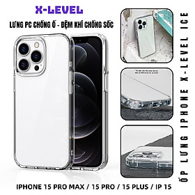 Ốp lưng giảm sốc chống va đập chống ố vàng cho  iPhone 15 Pro Max / 15 Pro / 15 Plus / iP 15 hiệu X-level ICE Crystal trang bị đệm khí ẩn bốn góc, Mặt lưng PC chống ố vàng - Hàng nhập khẩu