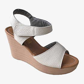 Giày sandal nữ đế xuông cao 9cm da bò thật màu trắng Trường hải SD146 FORM NHỎ HƠN 1 SIZE