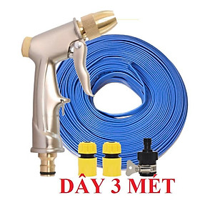 Bộ dây vòi xịt nước rửa xe, tưới cây .tăng áp 3 lần,loại 3m,5m 206701-1đầu đồng,cút,nối nhựa đen+ tặng mở chai