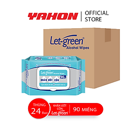 Thùng Khăn Ướt Cồn LET-GREEN 90 Miếng/Bao, 24 Bao/Thùng