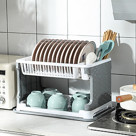 Giá để bát đĩa 2 tầng, kệ chạn úp chén đũa đa năng kèm khay hứng nước -Hàng chính hãng