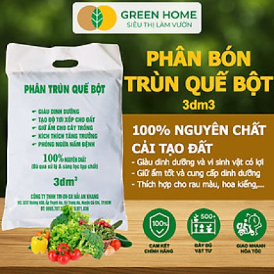 Phân Trùn Quế Bột Greenhome, Bao 3dm3, Nguyên Chất, Bổ Sung Dinh Dưỡng, Cải Tạo Đất