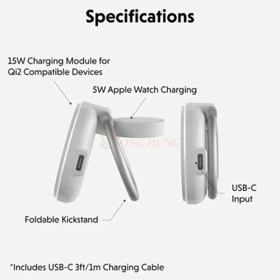 Đế sạc không dây HyperJuice Travel Light Qi2 2-in-1 Magnetic Charging Stand HJ3310WHGL - Hàng chính hãng