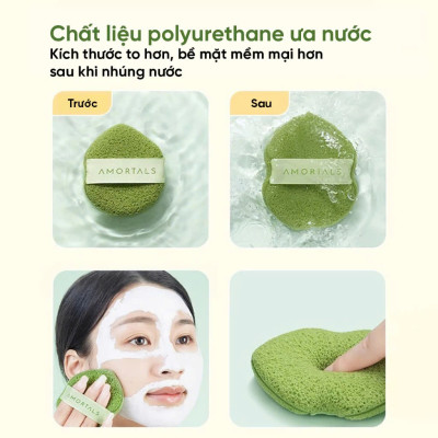 COMBO Hộp 3 Bông Mút Rửa Mặt Amortals, Mút Rửa Mặt Bọt Biển, Làm Sạch Mặt, Bông Mút Hình Giọt Nước - HÀNG CHÍNH HÃNG MINIIN