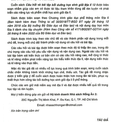 Câu Hỏi Và Bài Tập Bồi Dưỡng Học Sinh Giỏi Địa Lí 12 (Dùng Chung Cho Các Bộ SGK Hiện Hành) - HA