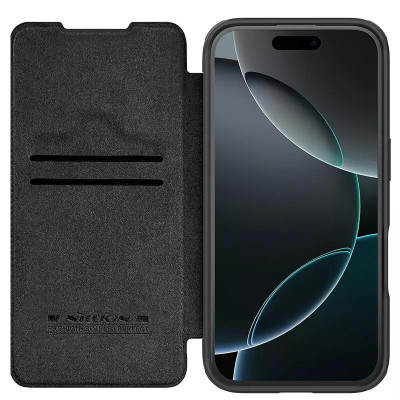 Ốp Lưng Bao Da Gập Nillkin Qin Prop Leather Chống Sốc Cho iPhone 16 Pro Max Đựng Thẻ, Nắp Đậy Bảo Vệ Camera Kiêm Giá Đỡ - Hàng chính hãng