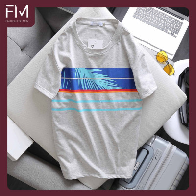 Áo thun nam cổ tròn, phối hoạ tiết lá cây in ngang trước ngực, chất liệu thoáng mát - FORMEN SHOP - FMPS163