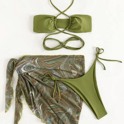 Set Bikini combo 3 món đồ bơi đi biển khoen ngực kèm quây rút sang chảnh