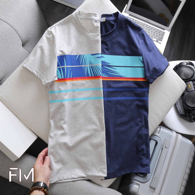 Áo thun nam cổ tròn, phối hoạ tiết lá cây in ngang trước ngực, chất liệu thoáng mát - FORMEN SHOP - FMPS163