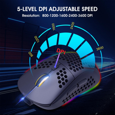Chuột không dây ba chế độ HXSJ T90 BT 3.0 + 5.0 + 2.4G Đèn chiếu sáng RGB với DPI có thể điều chỉnh Màu đen