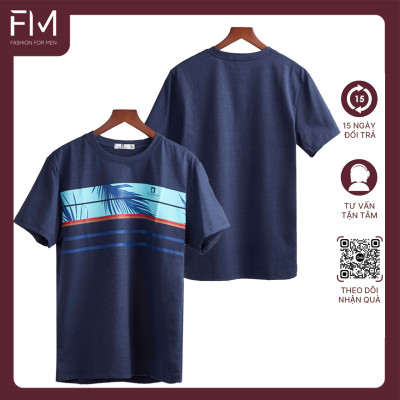 Áo thun nam cổ tròn, phối hoạ tiết lá cây in ngang trước ngực, chất liệu thoáng mát - FORMEN SHOP - FMPS163