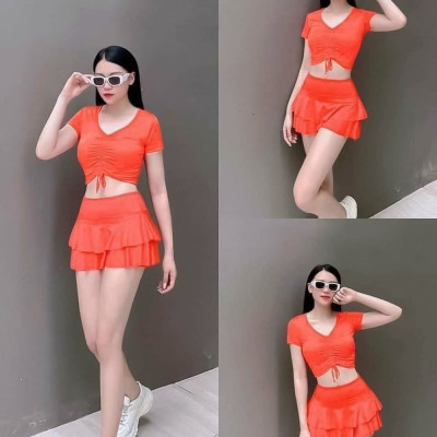 Set Váy Bơi Nữ Croptop Dây Rút