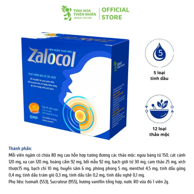 Combo 10 hộp viên ngậm ho thảo mộc Zalocol Hỗ trợ giảm đờm, giảm đau rát họng, khản tiếng do viêm họng, viêm phế quản (Hộp 20 viên) tặng túi gừng- Genat