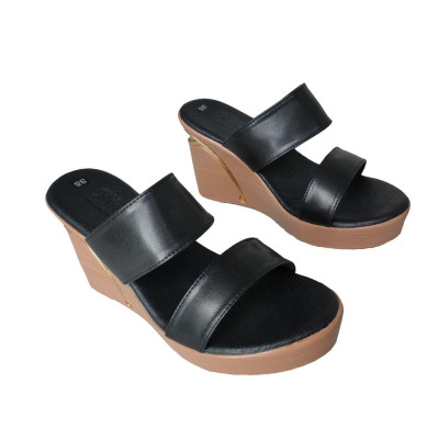 Dép Nữ Quai Ngang Đế Xuồng Da Bò Thật TiTi ĐÔ Cao Cấp 9cm DNU2022d