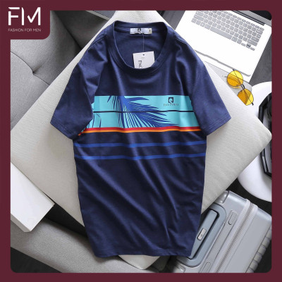 Áo thun nam cổ tròn, phối hoạ tiết lá cây in ngang trước ngực, chất liệu thoáng mát - FORMEN SHOP - FMPS163