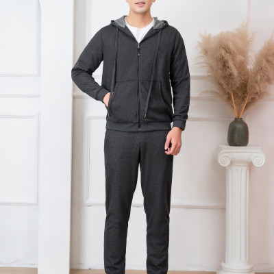 Bộ nỉ hoddie nam ALIGRO kéo khóa có mũ màu ghi đậm BN.17