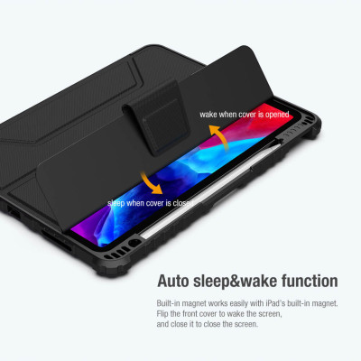 Bao da chống sốc bảo vệ camera cho iPad Pro 11 2020 / iPad Pro 11 2021 Chip M1 hiệu Nillkin Bumber Pro có ngăn đựng bút chống va đập, mặt lưng show Logo táo, cơ chế smartsleep, nắp bảo vệ Camera 1.1mm - hàng chính hãng