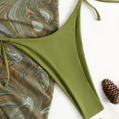 Set Bikini combo 3 món đồ bơi đi biển khoen ngực kèm quây rút sang chảnh