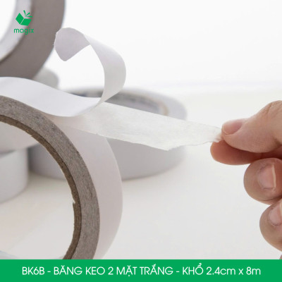 BK6B - 6 cuộn băng keo 2 mặt siêu dính - Khổ 2.4cm x 8m - Băng dính 2 mặt, băng keo hai mặt