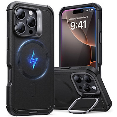 Ốp lưng chống sốc sạc từ tính ESR Cyber Tough Case with Stash Stand (HaloLock) cho iPhone 16 Pro/ iPhone 16 Promax_ Hàng chính hãng