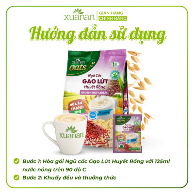Ngũ Cốc Gạo Lứt Huyết Rồng Xuân An [ít đường] Túi 400G {25g*16 gói}(Tặng Kèm 1 Túi Yến Mạch 150G)