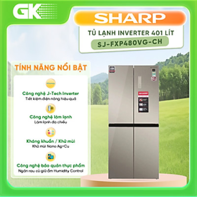 Tủ lạnh Sharp Inverter 401 lít SJ-FXP480VG-CH Mới 2020 - Hàng chính hãng (chỉ giao HCM)
