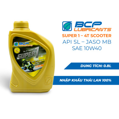 Combo 2 Chai Nhớt Xe Tay Ga BCP Super 1 SAE 10W40, API SL, JASO MB (0.8 Lít / Chai)