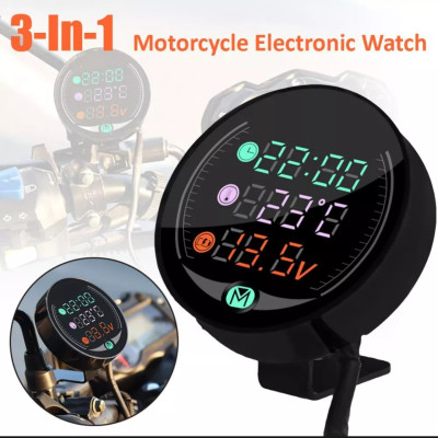 Đồng hồ báo giờ xe máy 3in1 CTR, báo nhiệt độ, vôn ắc quy mẫu mới loại tốt gắn các loại xe hàng cao cấp, phụ kiện xe máy
