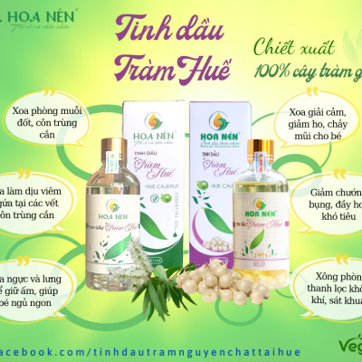 Tinh dầu tràm Huế nguyên chất Hoa Nén - Chuẩn VietGAP - Chăm sóc sức khỏe mẹ và bé 3ml - 100ml