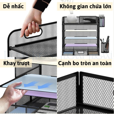 Kệ đựng hồ sơ tài liệu giấy tờ kim loại để bàn 5 tầng kèm khay đựng bút thước gôm ghim bấm tủ kéo tiện dụng thông minh Legaxi