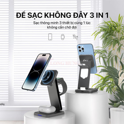 Đế sạc không dây Philips 3-in-1 Wireless Charger With Magnetic DLP8330 - Hàng chính hãng