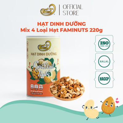Mix 4 Hạt Dinh Dưỡng Nhập Khẩu(Nhân Óc Chó Mỹ + Hạnh Nhân Mỹ + Macca Úc + Hạt Điều A+ ) - Hũ Nắp Nhôm 220g - Hạt Dinh Dưỡng Cao Cấp FAMINUTS