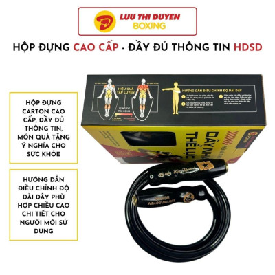 Dây Nhảy Thể Lực Tự Hào Việt Nam - Lừu Thị Duyên Boxing - Bản Đặc Biệt - Cán Sơn Đen - Nặng 450g, Dài 3m