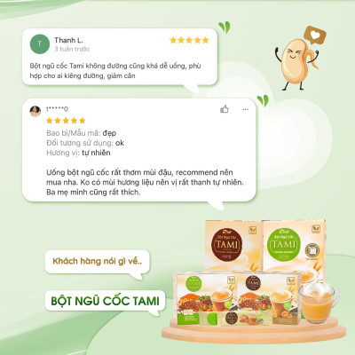 Bột ngũ cốc nảy mầm Tami ít ngọt 900g hộp 50 gói TÂM MINH FOODS