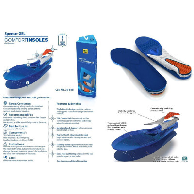 Miếng lót giày hỗ trợ đau gót Spenco Gel Comfort - Mỹ, xanh nước biển, mang lại sự thoải mái suốt ngày dài cho đôi chân