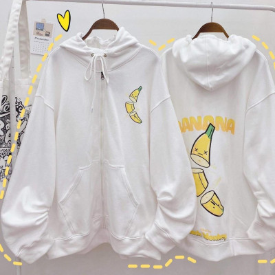 Áo khoác hoodie CHUỐI BANANA nỉ ngoại ulzzang đôi nam nữ unisex form rộng dây kéo zip dày giá rẻ đẹp