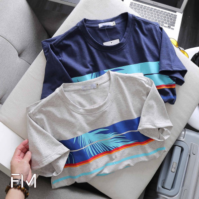 Áo thun nam cổ tròn, phối hoạ tiết lá cây in ngang trước ngực, chất liệu thoáng mát - FORMEN SHOP - FMPS163