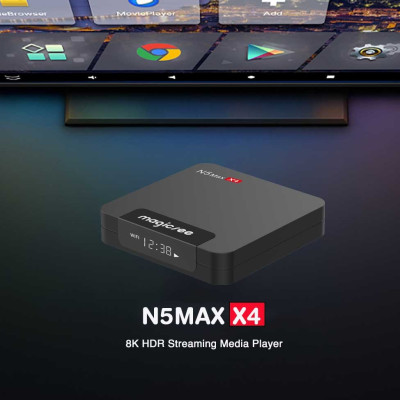 Android tivi box MAGICSEE N5 MAX X4 Ram 4G Android 11 điều khiển giọng nói kiêm bàn phím chuột bay có đèn nền dual wifi 2 băng tần bluetooth S905X4 cài sẵn phim, truyền hình cáp miễn phí vĩnh viễn cáp miễn phí vĩnh viễn - Hàng nhập khẩu