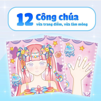 Sách Tiệm làm Nail - Công chúa Biển Xanh (400+ stickers dễ thương) - Sách bóc dán sticker cho bé gái - Megabook