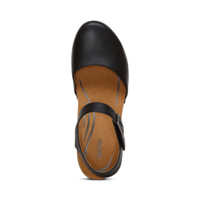 Giày sandal sức khỏe nữ Aetrex Finley Black - Giày cao gót đệm da êm, nhẹ