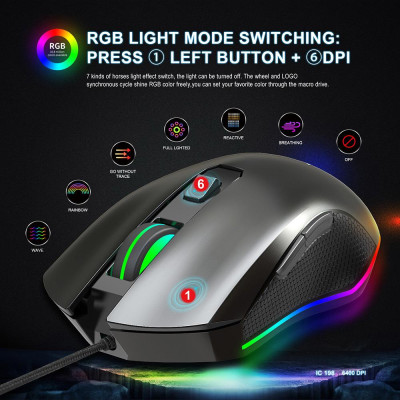 Chuột chơi game có dây HXSJ 6400DPI có thể điều chỉnh A866