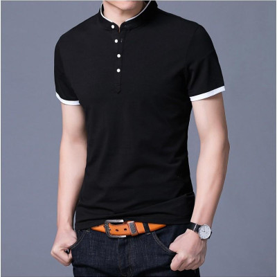 ÁO THUN NAM NGẮN TAY CỔ TRỤ PHONG CÁCH HÀN QUỐC ATN01-ĐEN