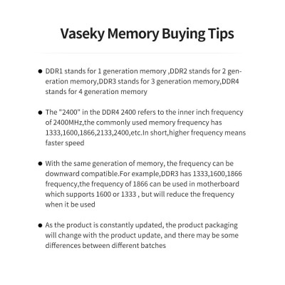 Bộ nhớ Vaseky 2G DDR3 1333 / 2G tốc độ cao Đọc / ghi không ồn ào để bàn 