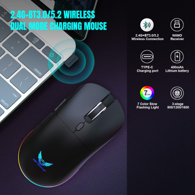 Chuột Led Không Dây Pin sạc T25 Gaming Cổng sạc TypeC chống mỏi cổ tay cho máy tính laptop hàng nhập khẩu