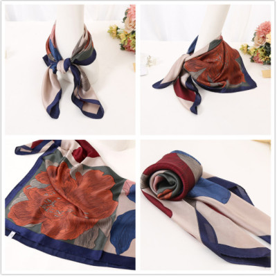Khăn lụa turban, khăn cổ vuông 70x70 họa tiết hoa siêu xinh Kc03