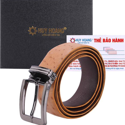 Thắt Lưng Nam Da Đà Điểu Bản Lớn Da Hột Đầu Kim Huy Hoàng HT4440 - Vàng Bò
